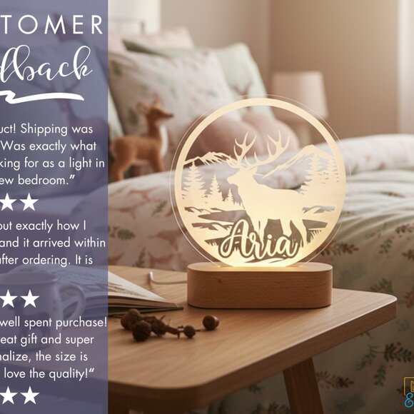 Personalized Deer Night Light – Custom LED Mountain Bedroom Decor - Picture 7 of 8